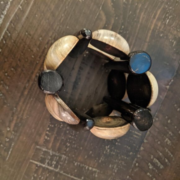 Vintage Chunky Bone Statement Cuff Bracelet Oversized Stretch Boho Neutral - Picture 2 of 8